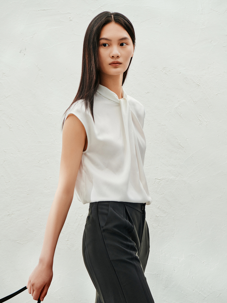 INSUN恩裳2023夏季领口立体打褶盖袖小上衣优雅小众上衣9C63270220