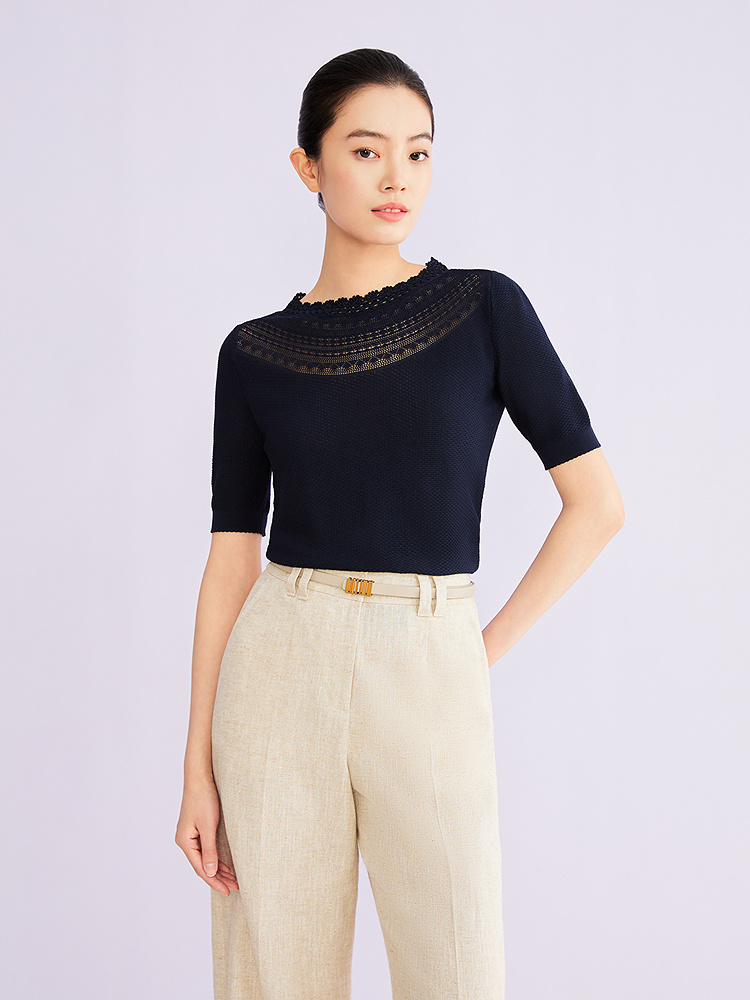 YINER音儿专选2026夏季新款时尚优雅钩花镂空肌理圆领H型针织衫8C66206226