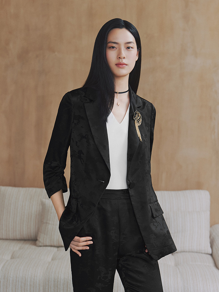 OBBLIGATO奥丽嘉朵2026夏季新款重工钉珠100%桑蚕丝提花西装外套1C36210080