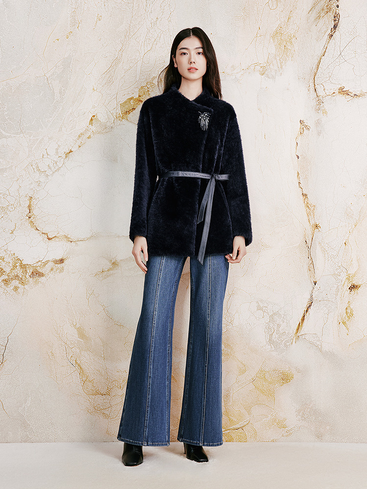 OBBLIGATO奥丽嘉朵2026秋冬季新款绵羊毛皮小高领皮毛一体外套1C66509518