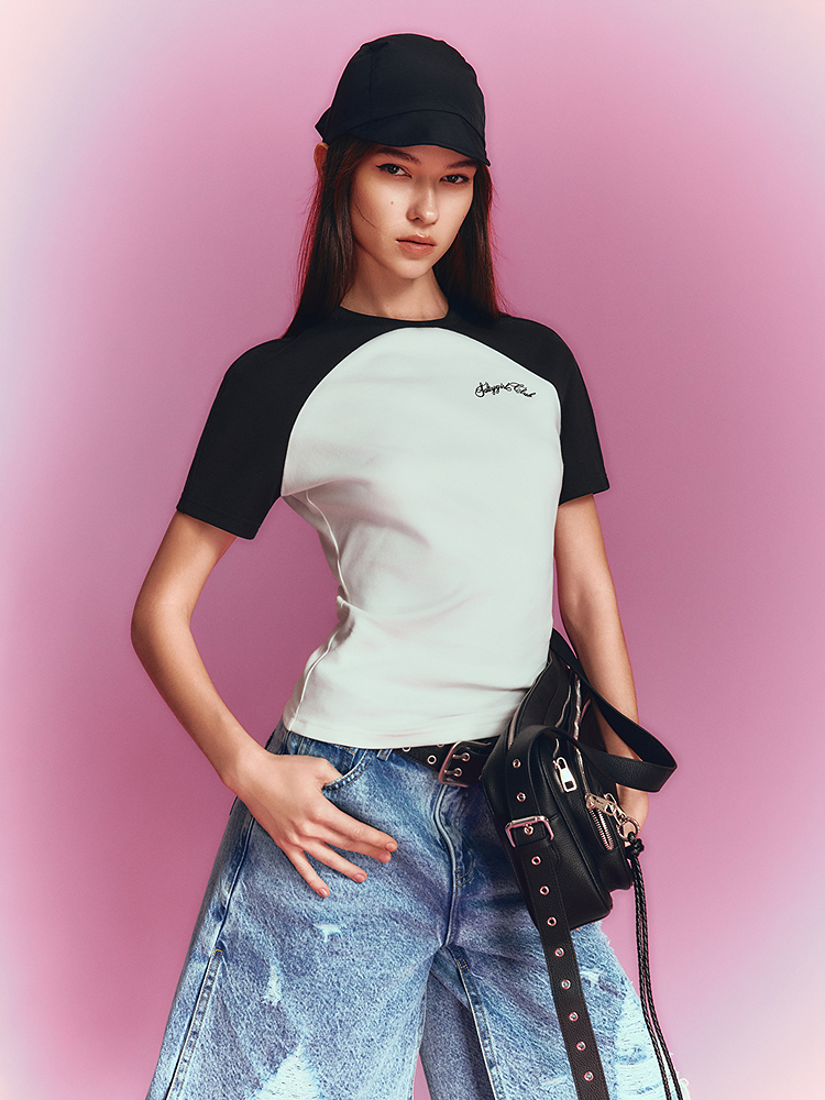 SALT.P可颜 2026夏季新款撞色弧形插肩袖T恤AC36260030