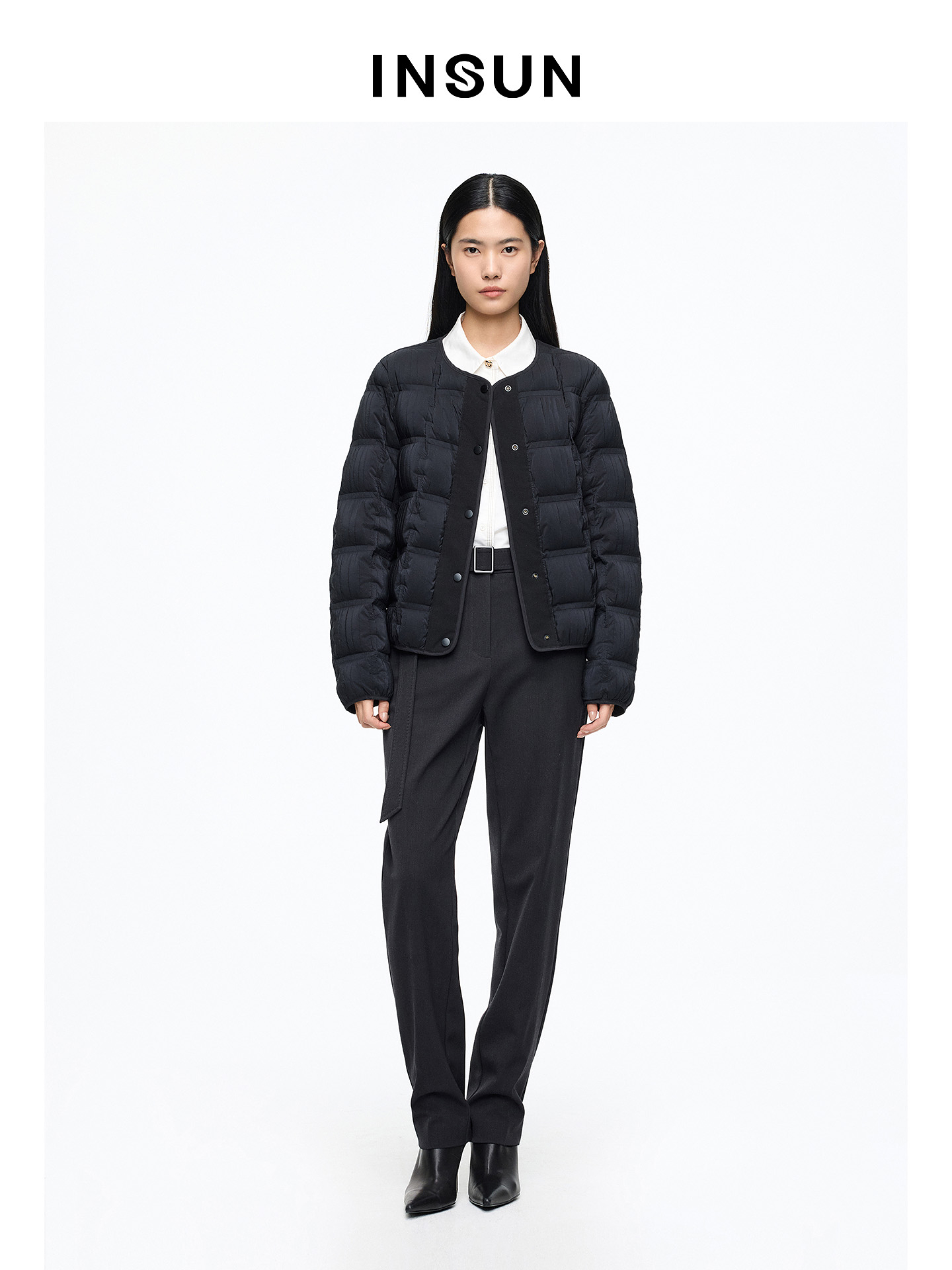 INSUN恩裳专选2026春季圆领H型轻量短款鹅绒服9C66108500