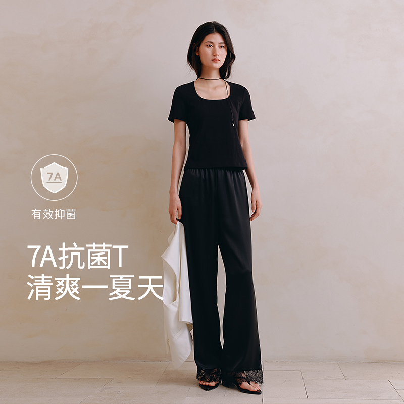 7A抗菌弹力螺纹方领T恤8J35227160