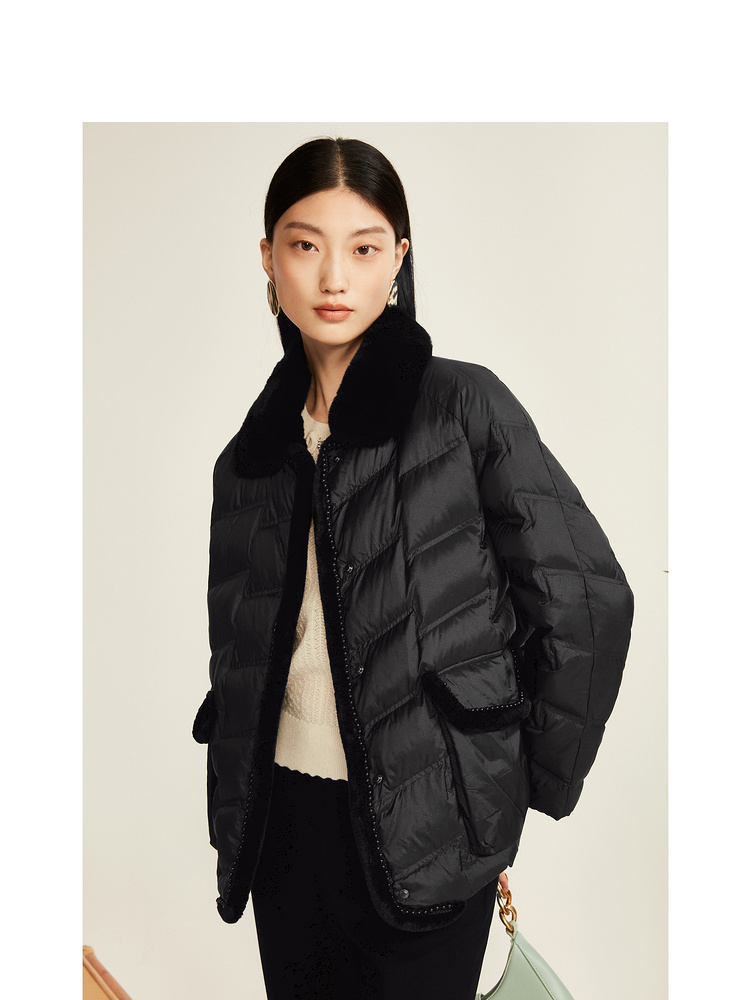 【摩登中式】YINER音儿专选女装冬季时尚短款兔毛翻领羽绒服8C64508338