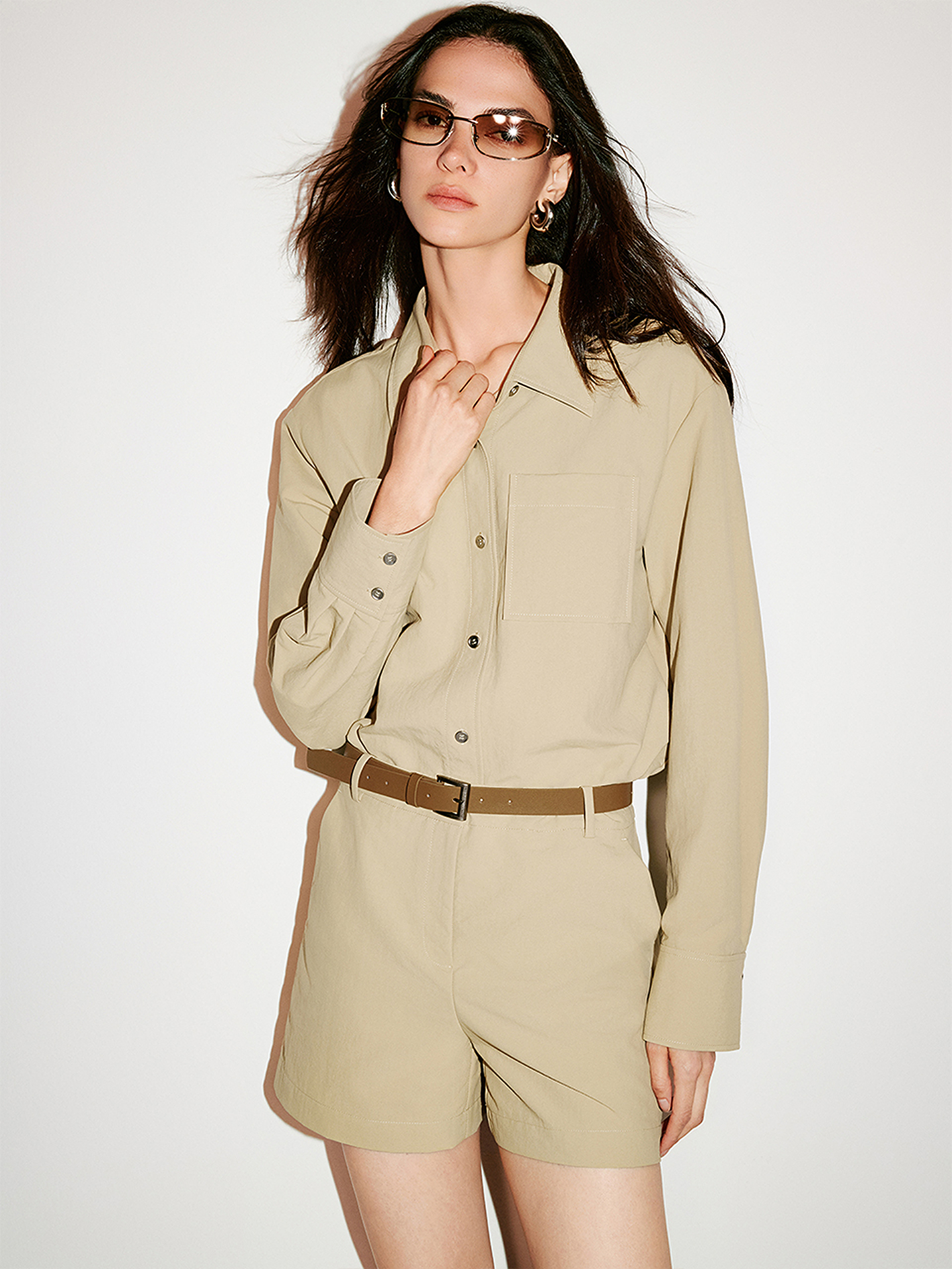 COVERINS2026春新款卡其色工装风衬衫连体裤CC36102010