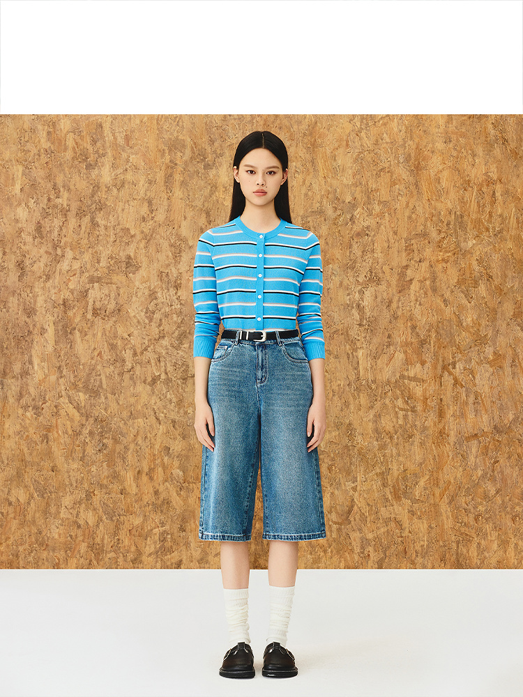 ToyzY2026春季新款中腰直筒小A型酷飒七分牛仔裤ZC36120670