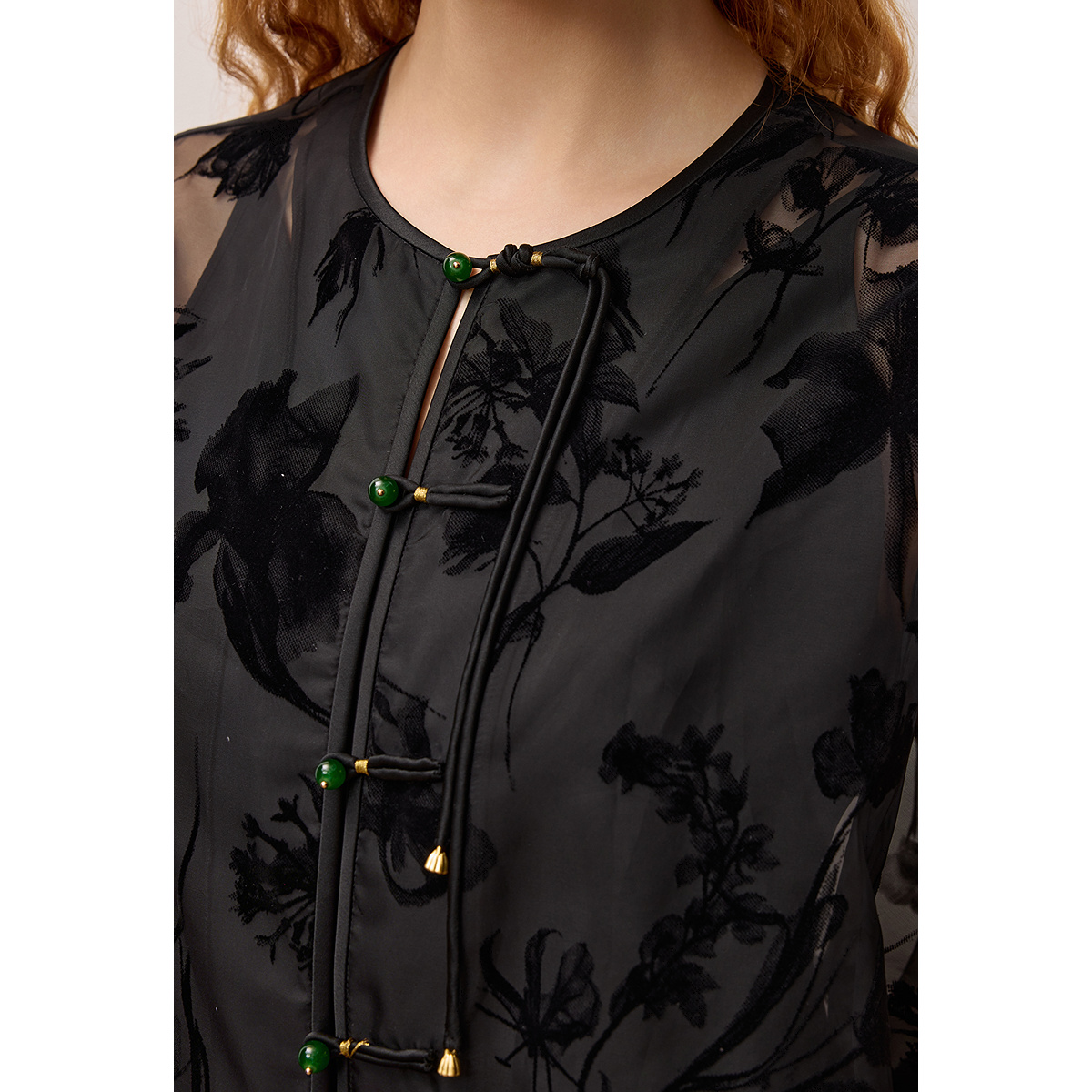 OBBLIGATO奥丽嘉朵2025秋季新品圆领新中式立体丝绒烧花衬衫1C35310280