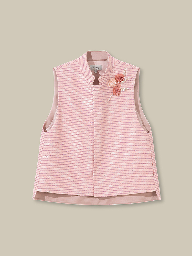 【粉织银葱】Song of Song歌中歌2026春季新款花纱珠绣立领马甲5C36101090