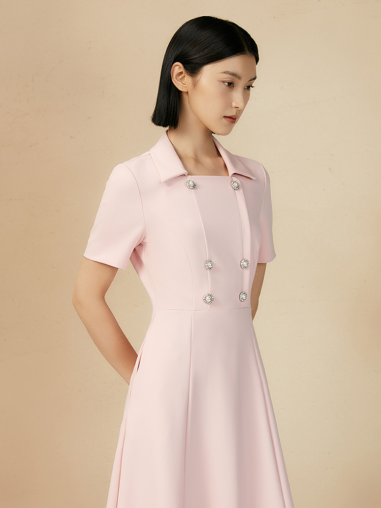 Song of Song歌中歌2025夏樱花粉气质翻领优雅连衣裙5C65205160