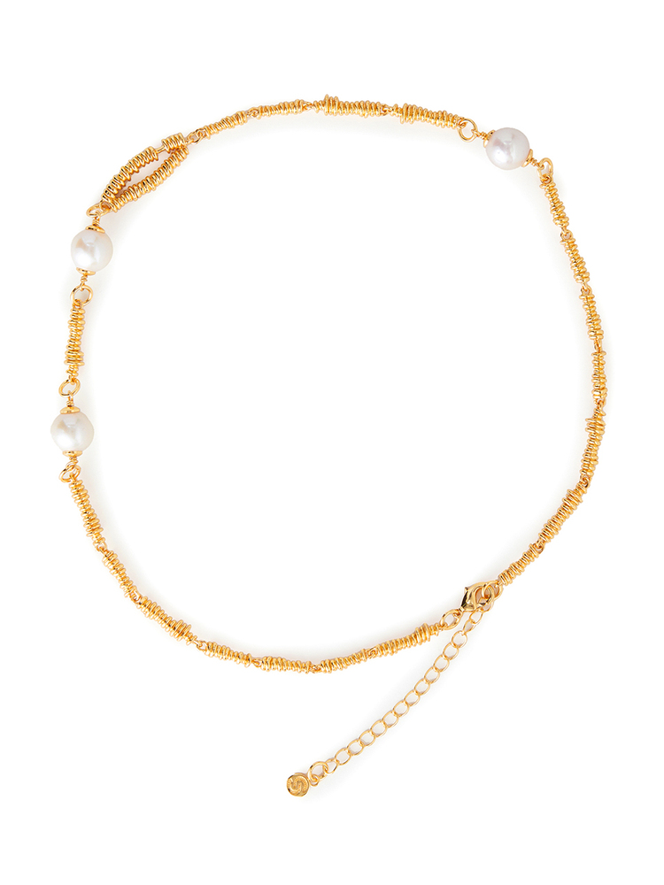 INSUN恩裳2024秋季复古金色珍珠碎银设计感锁骨链项链9C34396010
