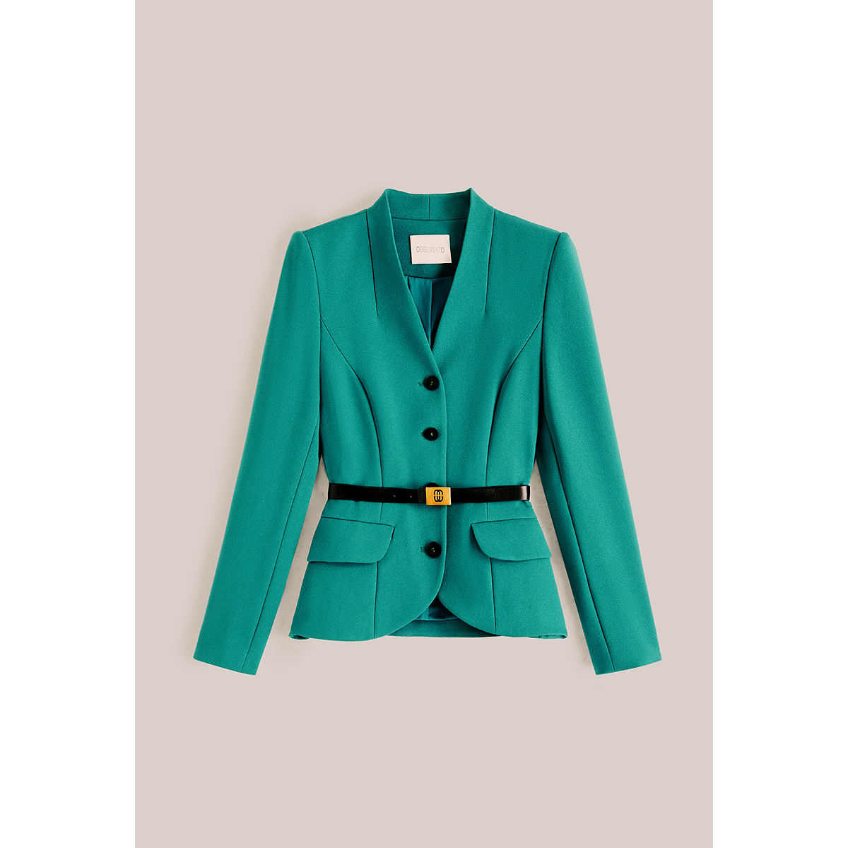 OBBLIGATO奥丽嘉朵2025秋冬季新品优雅气质v领腰带通勤百搭外套1C65510120