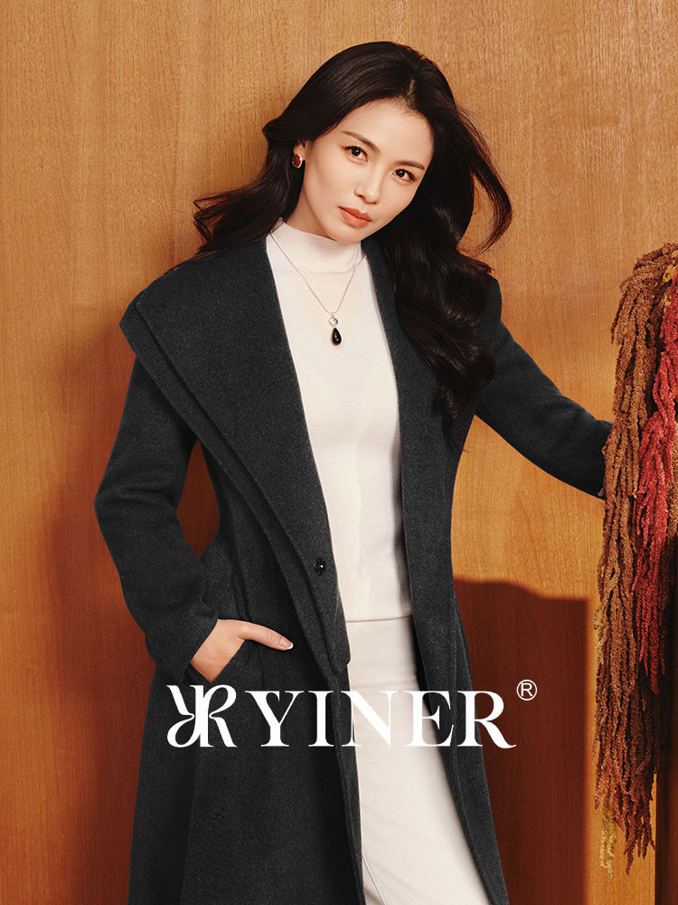 【刘涛同款】YINER音儿2026冬季新款老钱风翻领山羊绒双面呢外套8C36580110