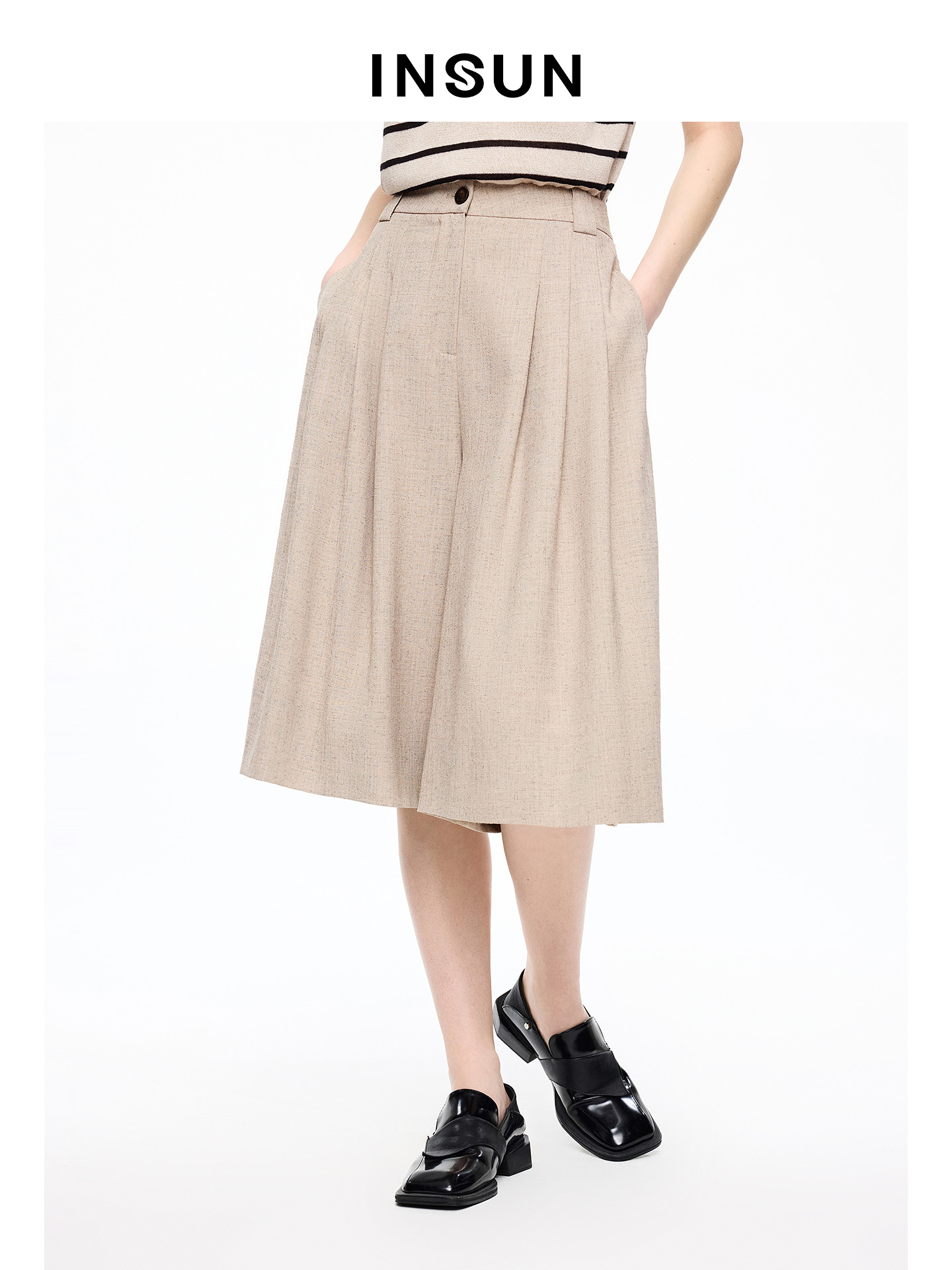 INSUN恩裳专选2026夏季修身显瘦肌理感醋纤裙裤9C66220130