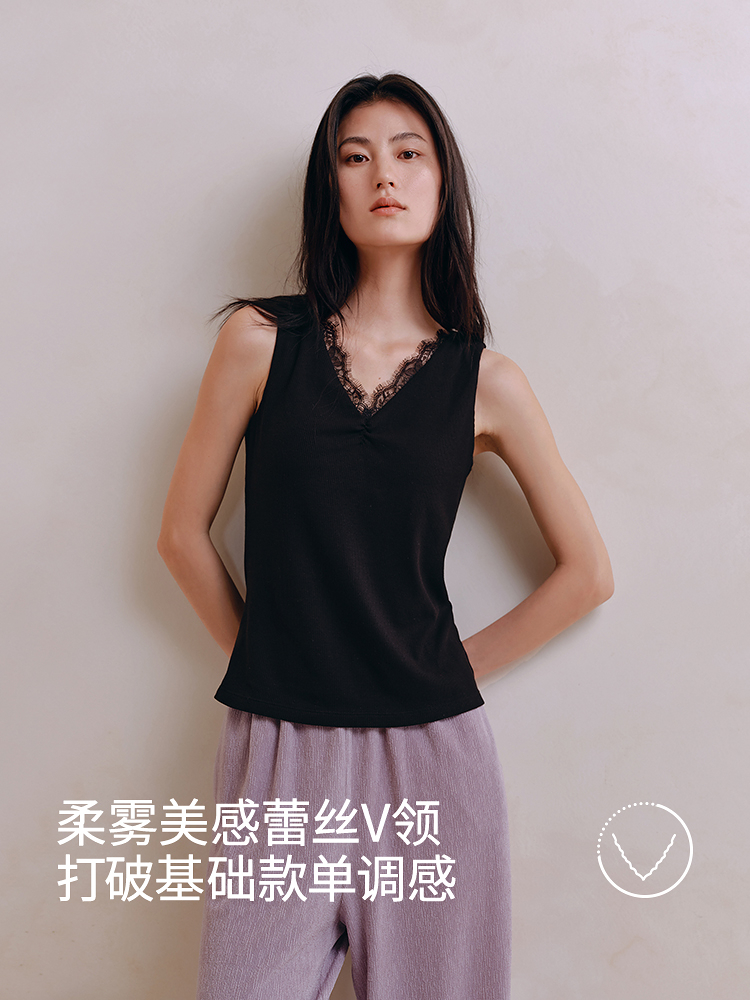 蕾丝德绒蚕丝磨毛带杯背心8J35527020