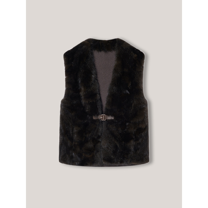 Goodland美地2024冬季水貂毛皮拼绵羊毛桑蚕丝马甲真皮皮草LC34509110