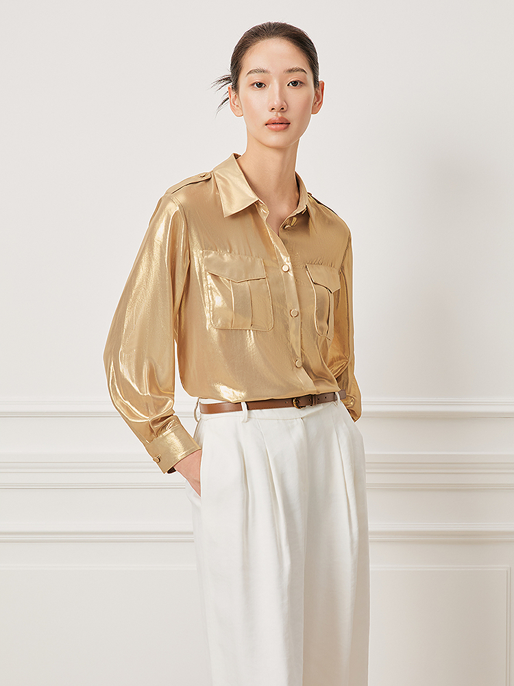【压印工艺】Song of Song歌中歌2026春季新款金色工装老钱风衬衫5C36130080