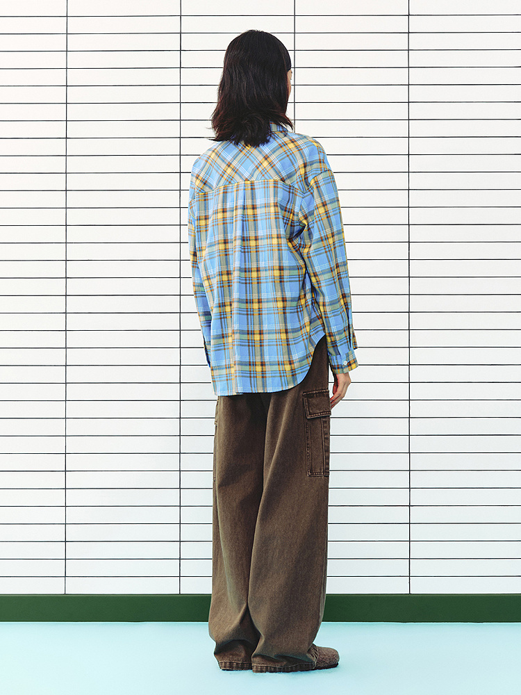 ToyzY2026冬季新款美式撞色oversize宽松落肩格纹松弛休闲衬衫ZC36530040