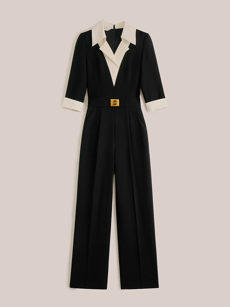 OBBLIGATO奥丽嘉朵2025夏季新品黑色经典撞色拼接连体裤1C65202200