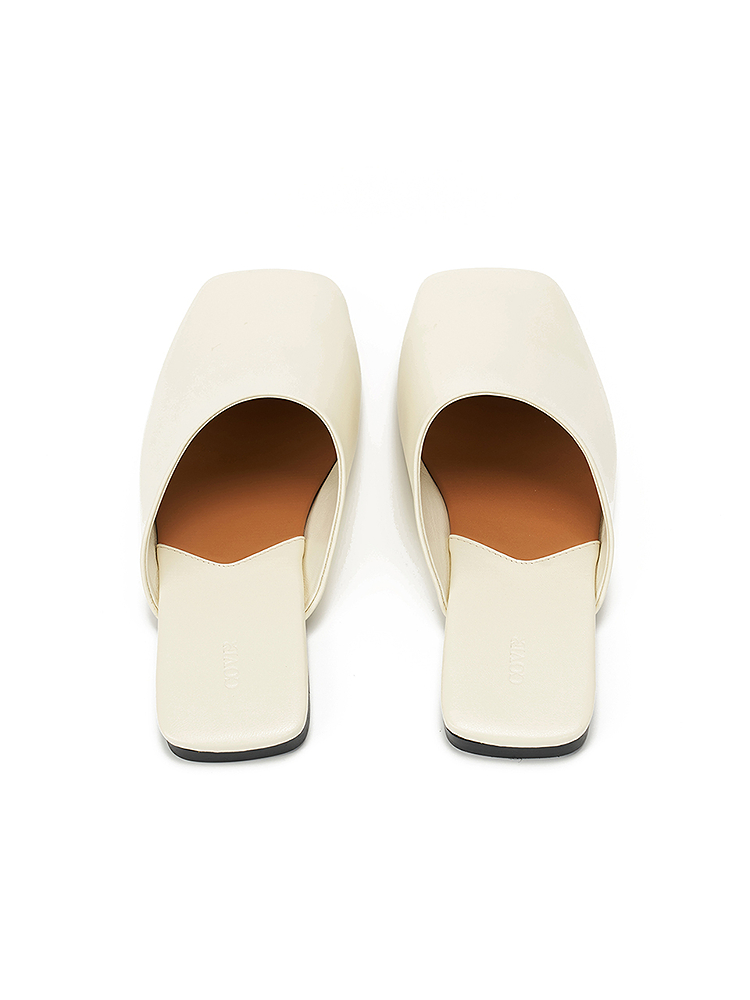 COVERINS2025夏季新品米白色牛皮平底包头拖鞋CC35292010