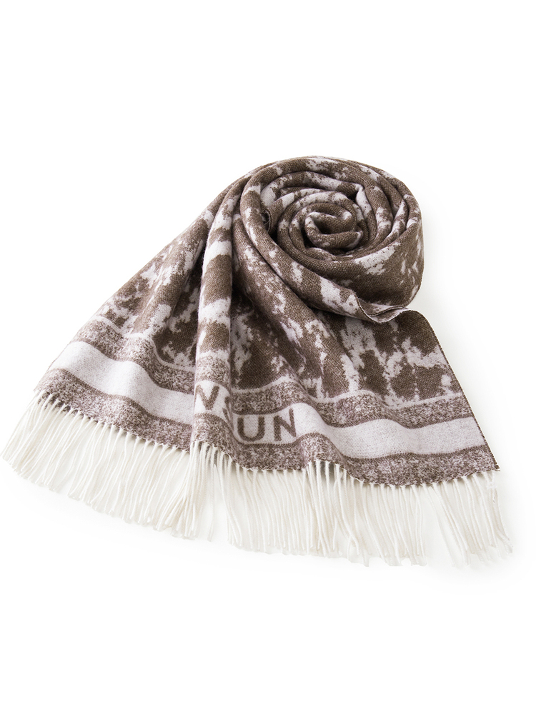 INSUN恩裳2024秋季印花拉毛工艺流苏羊绒围巾9C34390020