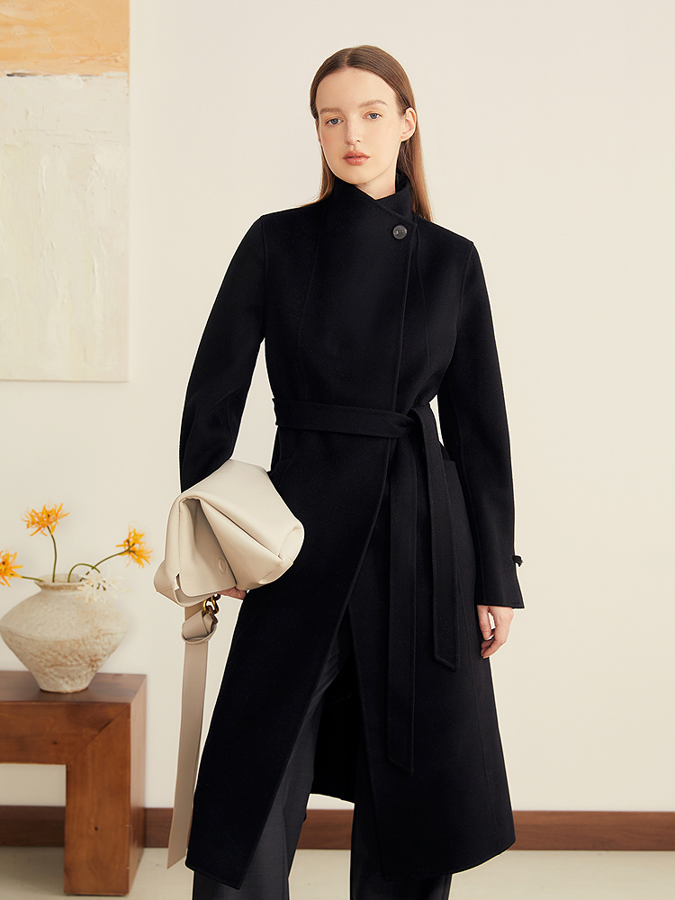 YINER音儿专选2025冬季新款立领翻领可切羊毛羊绒混纺双面呢大衣