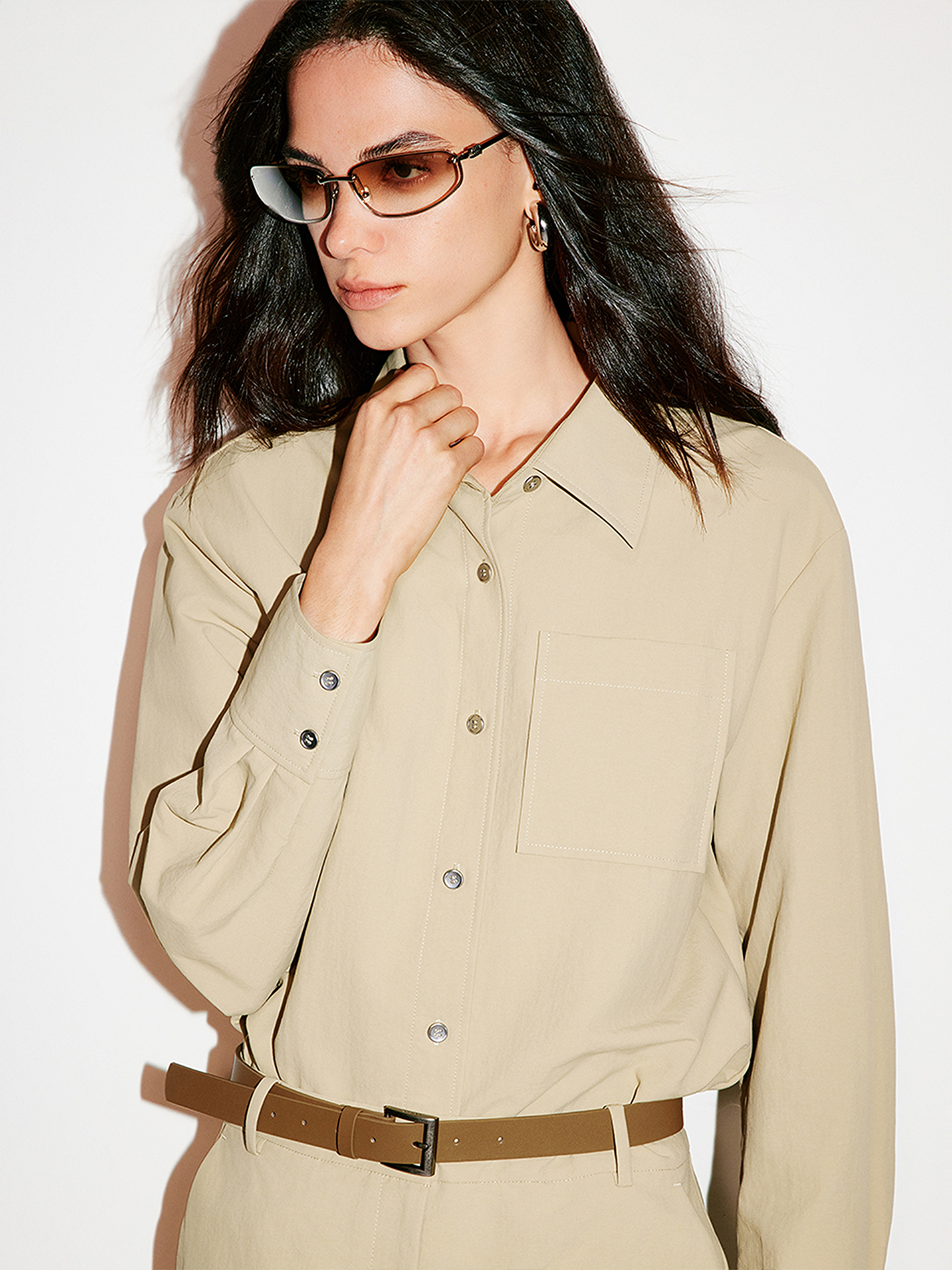 COVERINS2026春新款卡其色工装风衬衫连体裤CC36102010