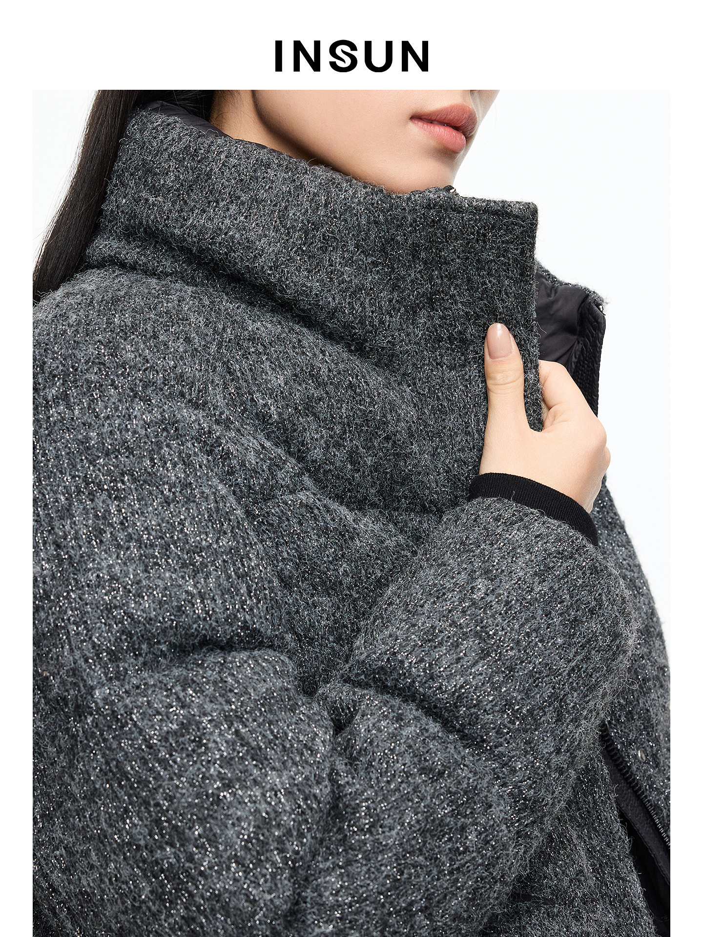 INSUN恩裳专选2026春季立领插肩袖肌理感短款羽绒服9C66108550