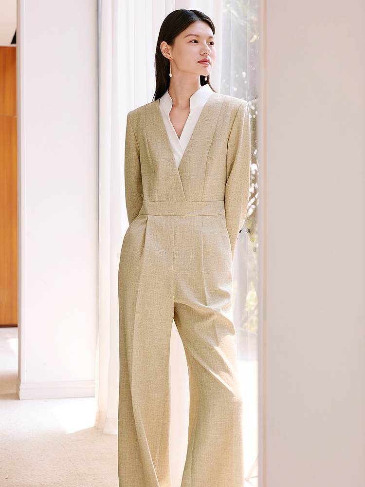 OBBLIGATO奥丽嘉朵专供2025秋季新品醋酸混纺亚麻感西装连体服1C65302650