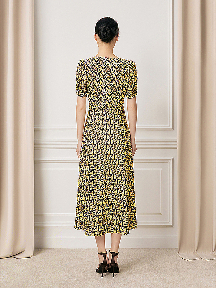 Song of Song歌中歌2026夏季新款度假风泡泡袖复古提花碎花连衣裙5C66205066