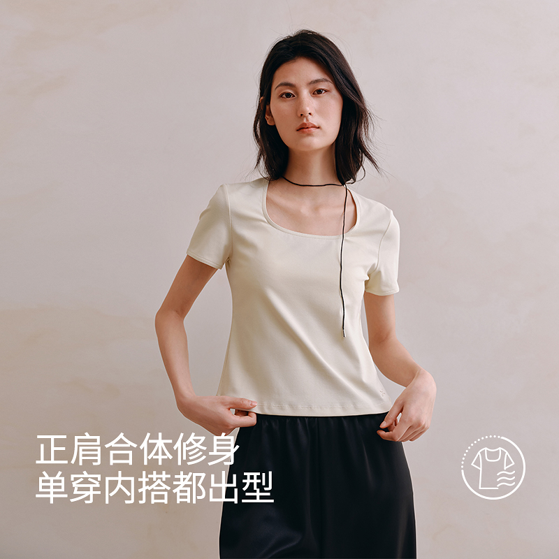 7A抗菌弹力螺纹方领T恤8J35227160