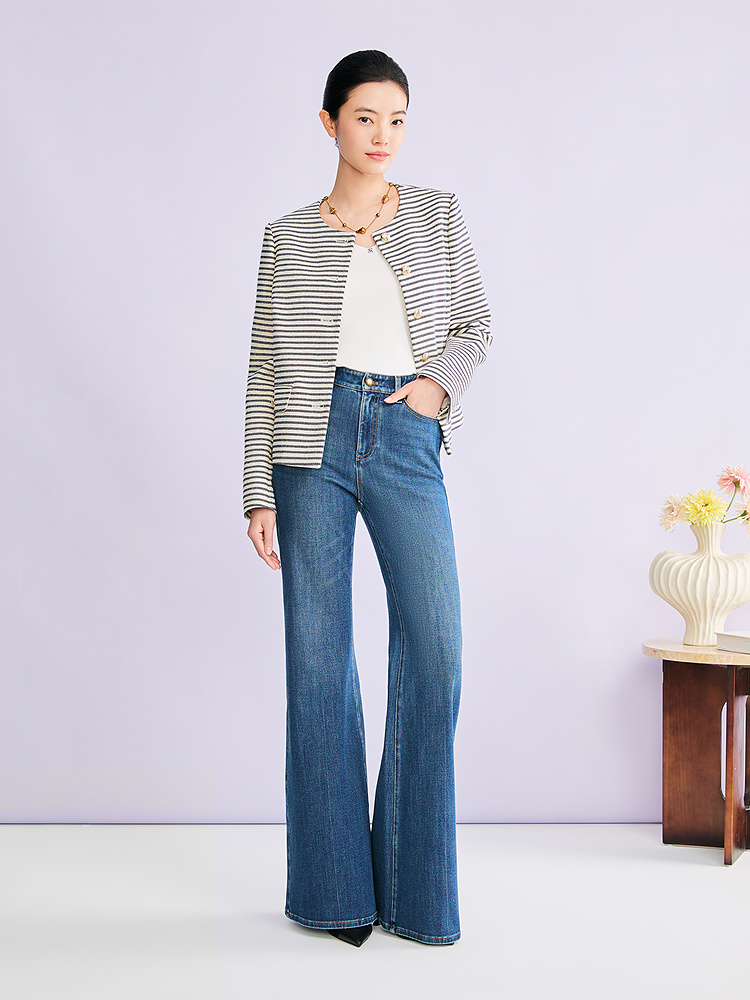 YINER音儿2026春季新款时尚复古通勤水洗棉弹显瘦休闲喇叭裤8C36120190