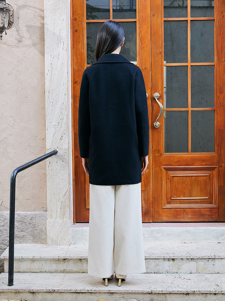 YINER音儿专选2025冬季新款法式西装领羊毛混纺双面呢大衣外套8C65580366