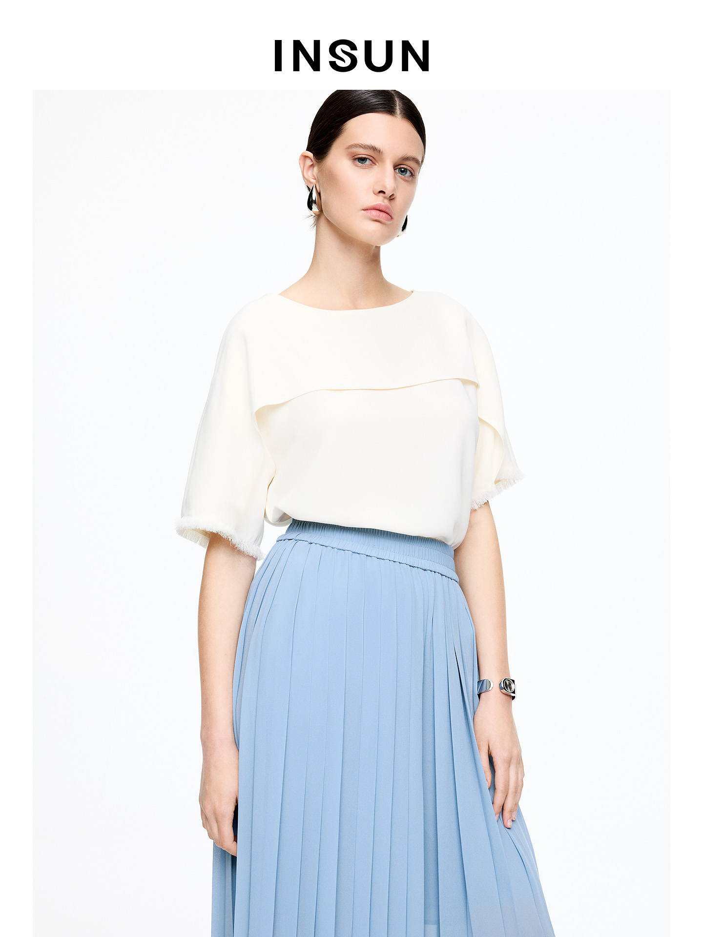 INSUN恩裳专选2026夏季圆领简约显瘦垂坠感短袖T恤9C66270050