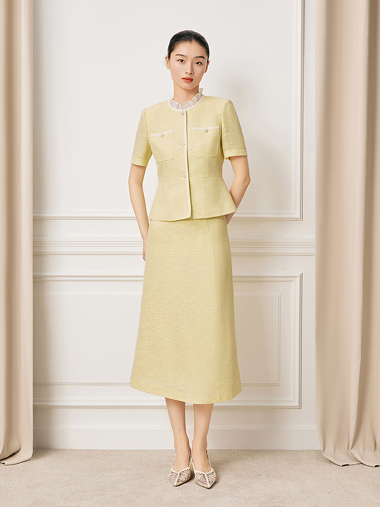 Song of Song歌中歌2026夏绞罗织光·鹅黄小香风外套5C66210010