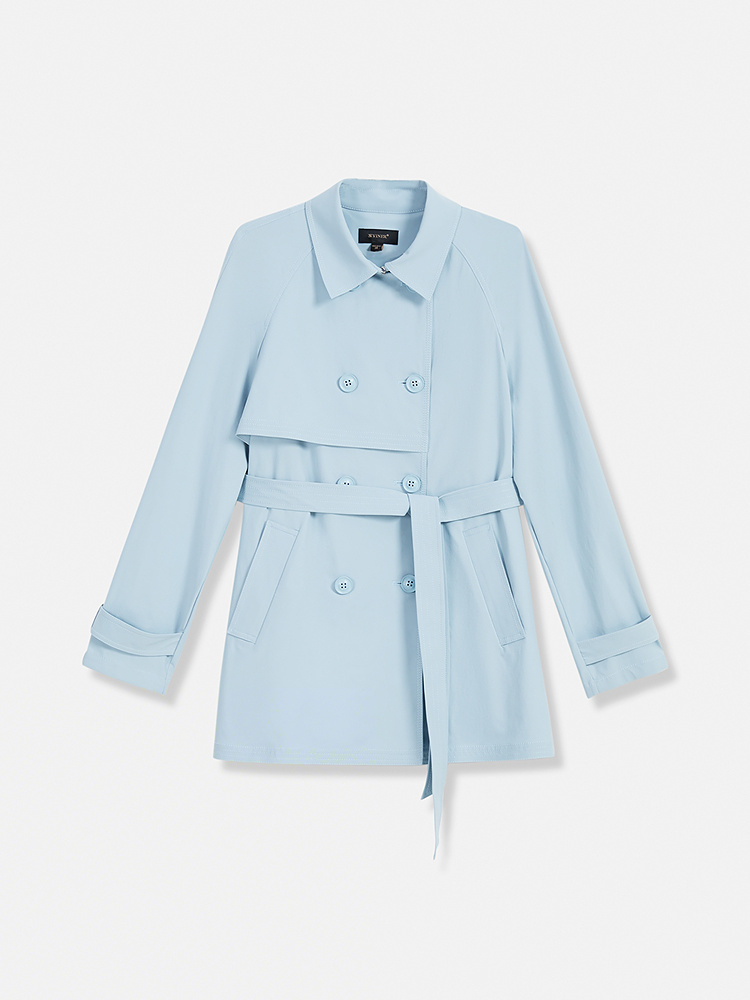 YINER音儿2026春季新款时尚优雅翻领双排扣中长款四面弹风衣外套8C36107070