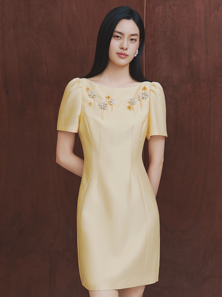OBBLIGATO奥丽嘉朵2026夏季新款醋酸手工钉珠收腰气质场合连衣裙1C66205430