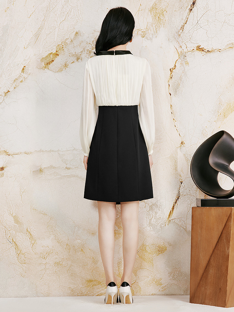 OBBLIGATO奥丽嘉朵2026秋冬季新款水光纱拼接三醋酸收腰连衣裙1C66505230
