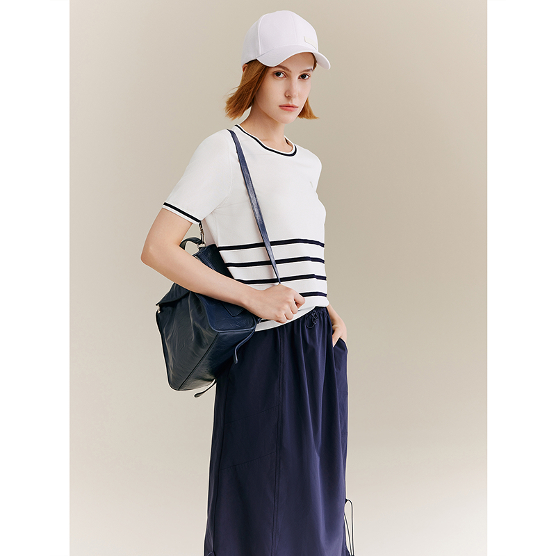 XII BASKET十二篮专选25夏新款精致小圆领条纹短袖7C65206270