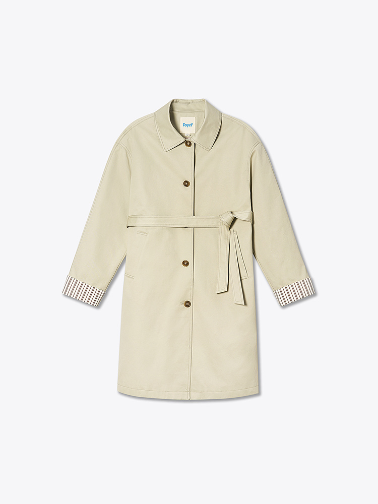 ToyzY2026春季新款宽松落肩简约翻领风衣ZC36107030
