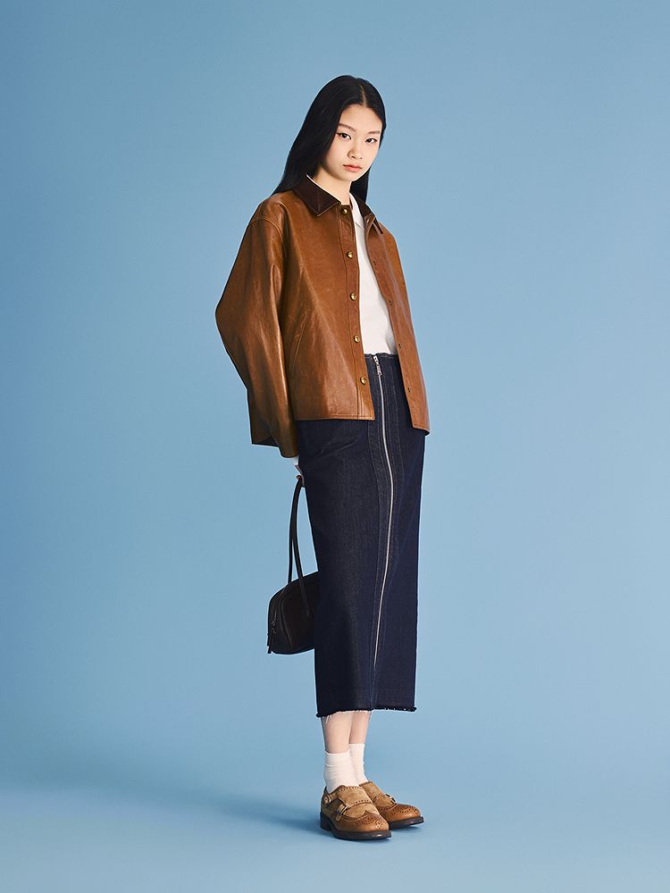 PSALTER诗篇 2026春季新款复古灯芯绒领拼接皮衣6C36109030