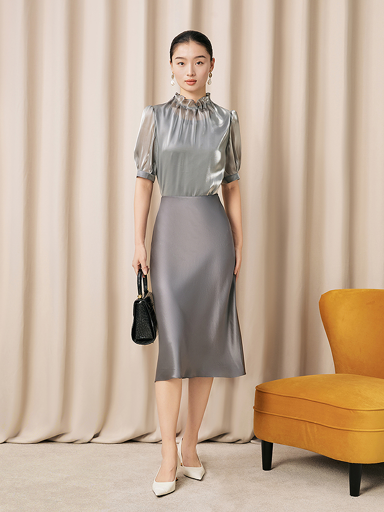 Song of Song歌中歌2026夏季新品高级灰缎面斜裁半裙5C36250020