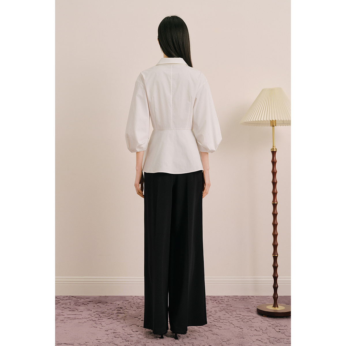 OBBLIGATO奥丽嘉朵2025秋季新品斜纹棉尖领金属扣环褶皱本白衬衫1C35330070