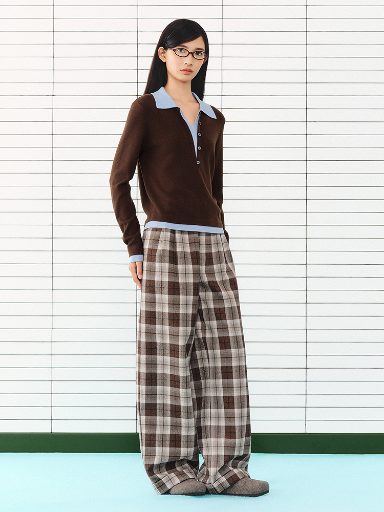 ToyzY2026秋季新款休闲美式复古格纹短绒磨毛质感直筒裤ZC3630