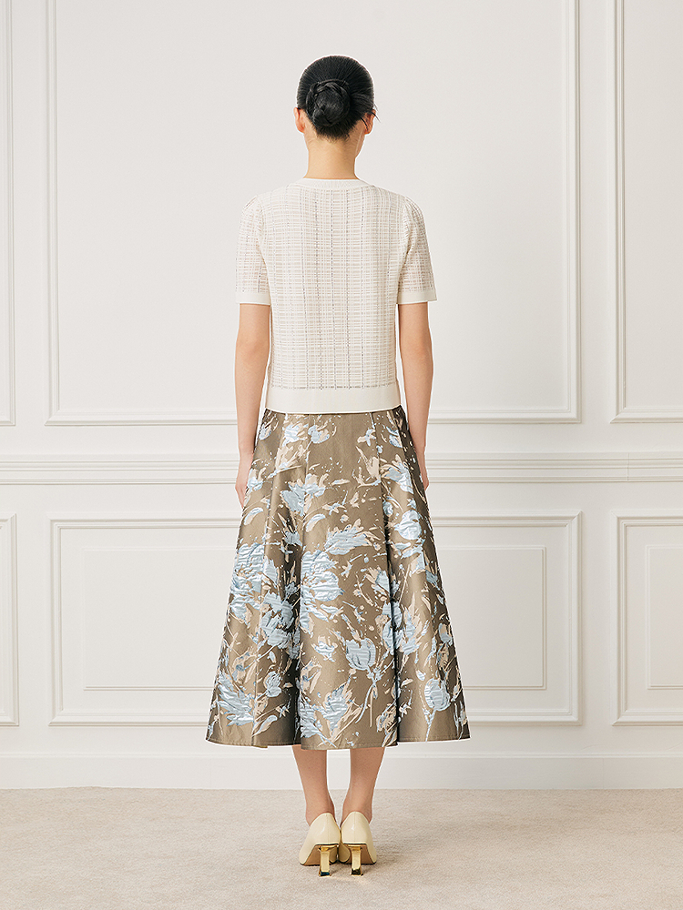 Song of Song歌中歌2026夏季新款银灰油画织影·进口提花A字半裙5C36250010