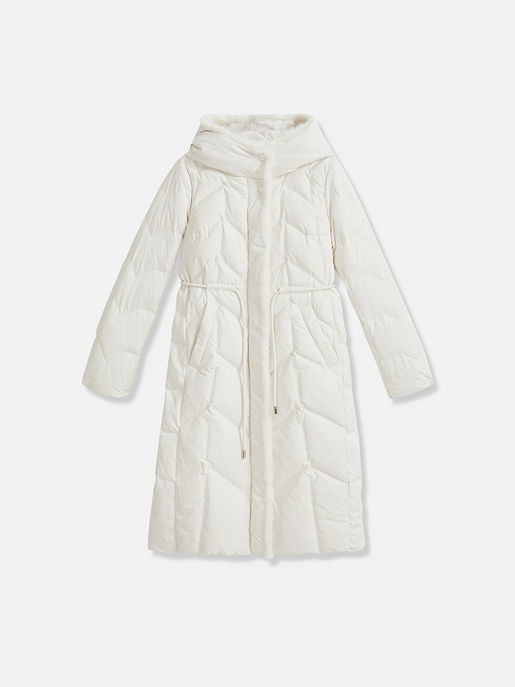 【厚实高克重】YINER音儿专选2025春季新款保暖水貂毛条长羽绒服8C65108126