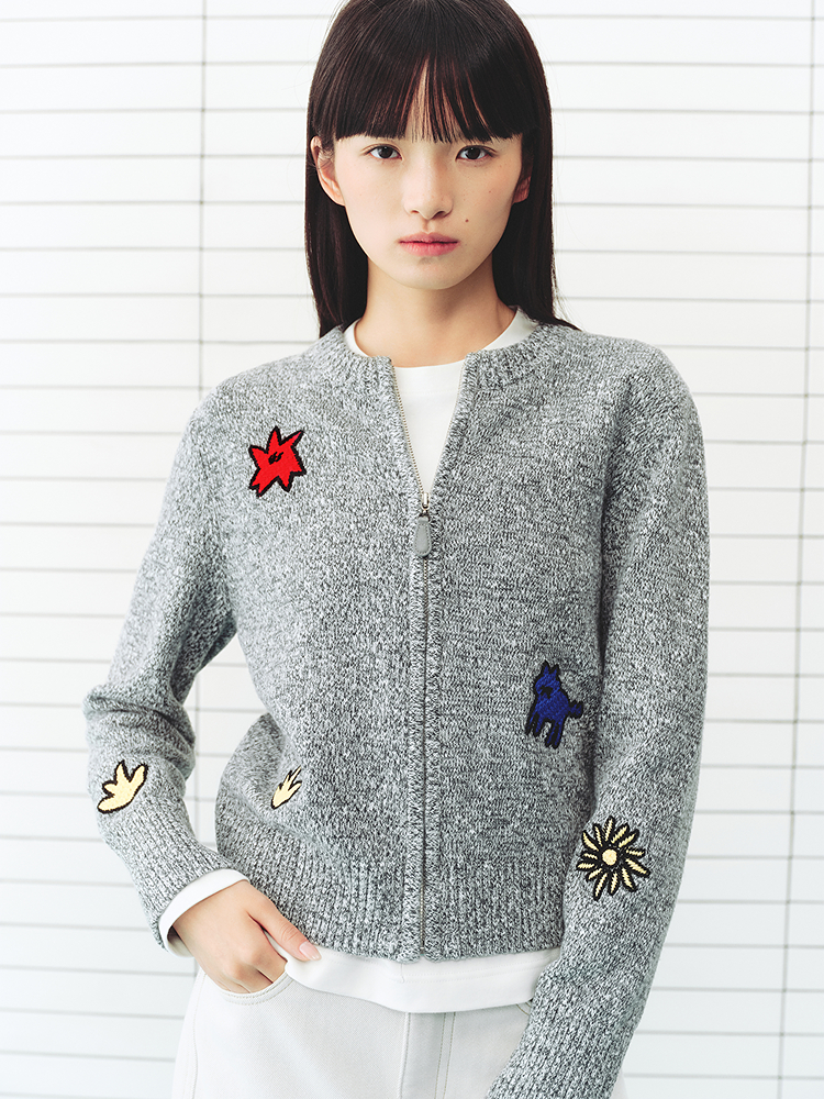 ToyzY2026春季新款趣味绣花拉链毛针织衫ZC36106800