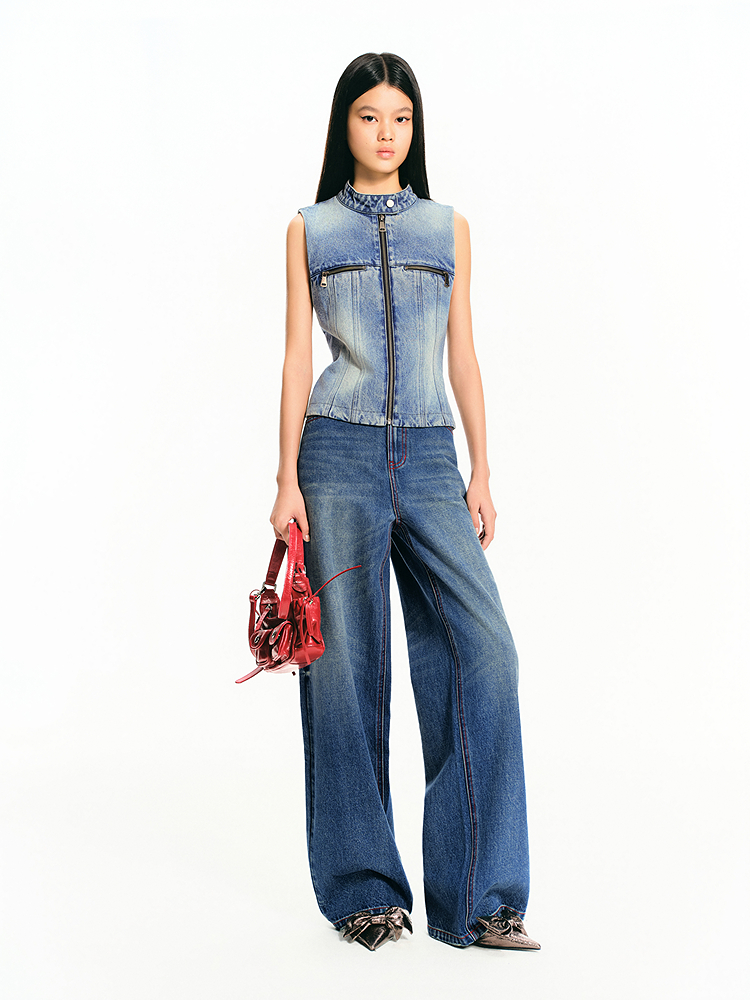 SALT.P可颜 2026春季新款复古蓝收腰牛仔马甲AC36101030