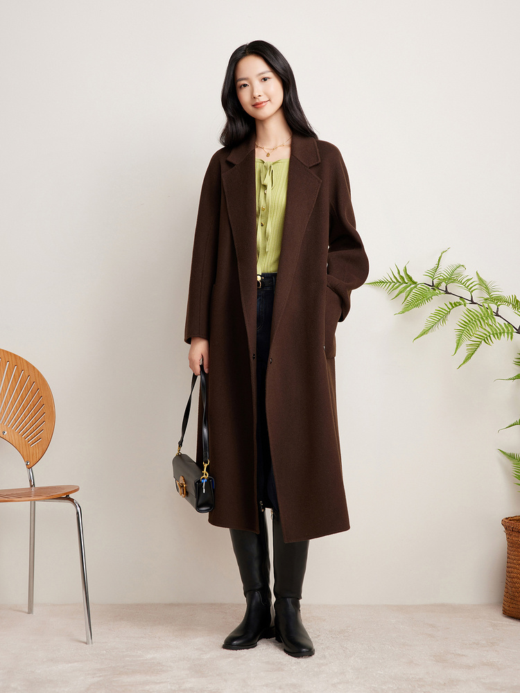 【100%绵羊毛】Goodland美地2024冬季双面毛呢大衣美拉德外套LC34580140