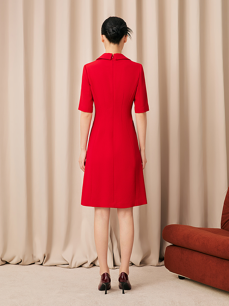 Song of Song歌中歌2026春季中国红100%绵羊毛连衣裙5C66105170