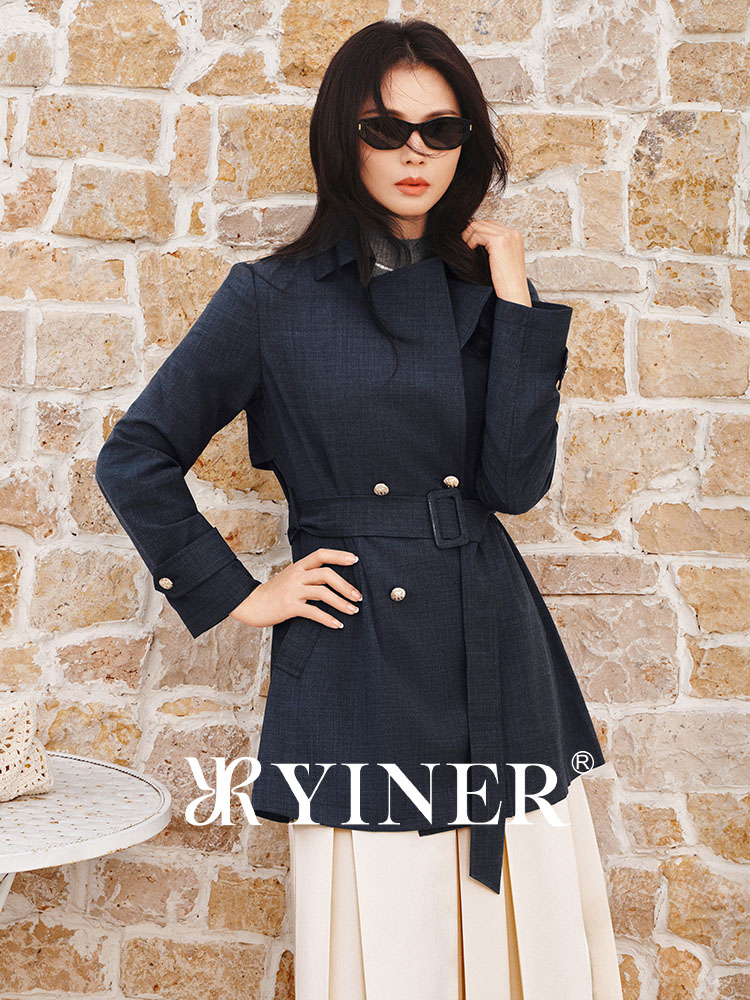 【刘涛同款】YINER音儿2026秋季新款翻领羊毛混纺收腰风衣外套8C36307100
